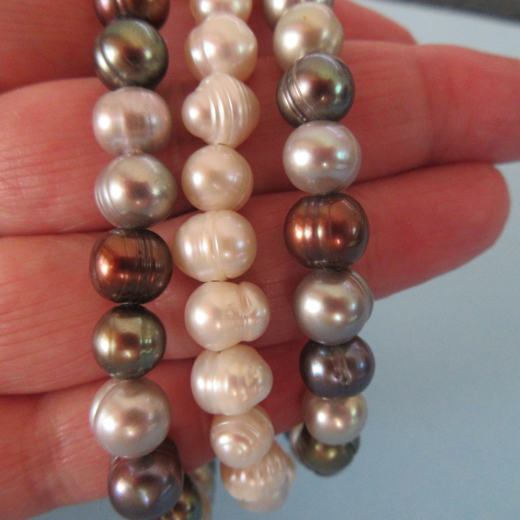 Faux Pearl Bracelets White, Gray, Bronze -Set Of 3